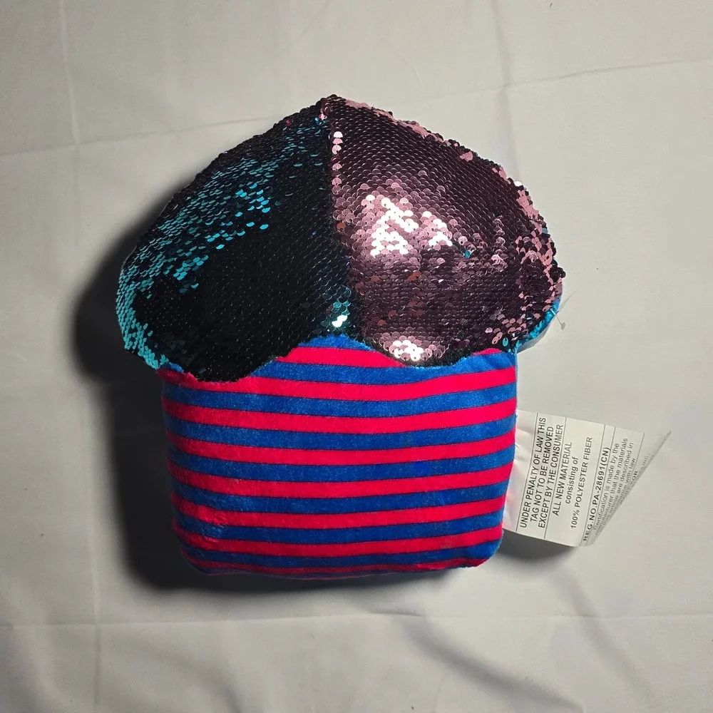 Reversible Sequin Cupcake Plush Toy Blue Red Flip Sequin Decorative 10in